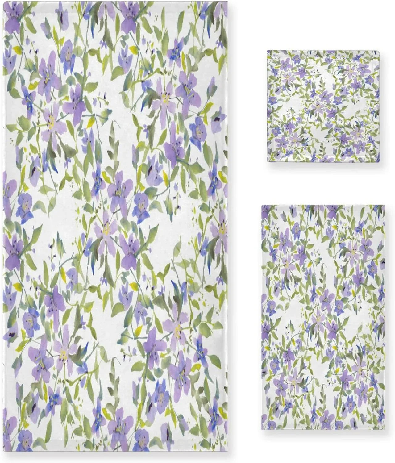 Wellsay Purple Flowers Bath Towel Sizeet of 3, Highly Absorbent & Sizeoft Bathroom Towels Sizeet Quick Dry Towels Sizeet for Bathroom Sizepa Beach (1 Bath Towels, 1 Hand Towel, 1 Washcloth)