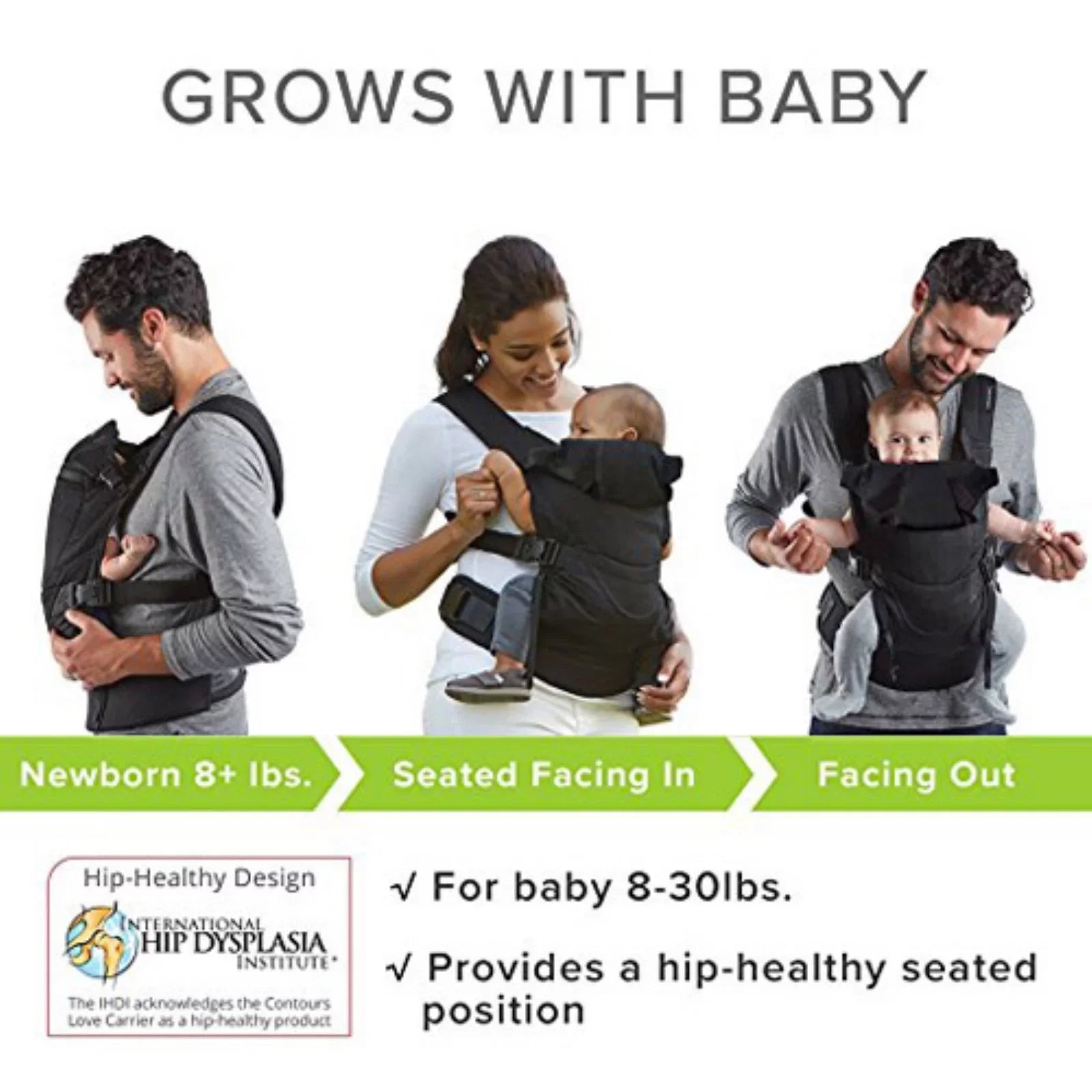 Contours Love 3-Position Baby Carrier, Newborn, Infant, Toddler, Charcoal Gray Mesh, One Sizeize