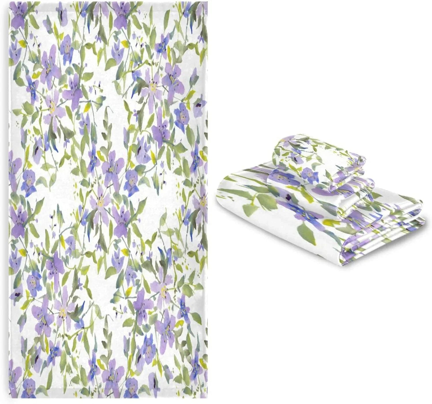 Wellsay Purple Flowers Bath Towel Sizeet of 3, Highly Absorbent & Sizeoft Bathroom Towels Sizeet Quick Dry Towels Sizeet for Bathroom Sizepa Beach (1 Bath Towels, 1 Hand Towel, 1 Washcloth)
