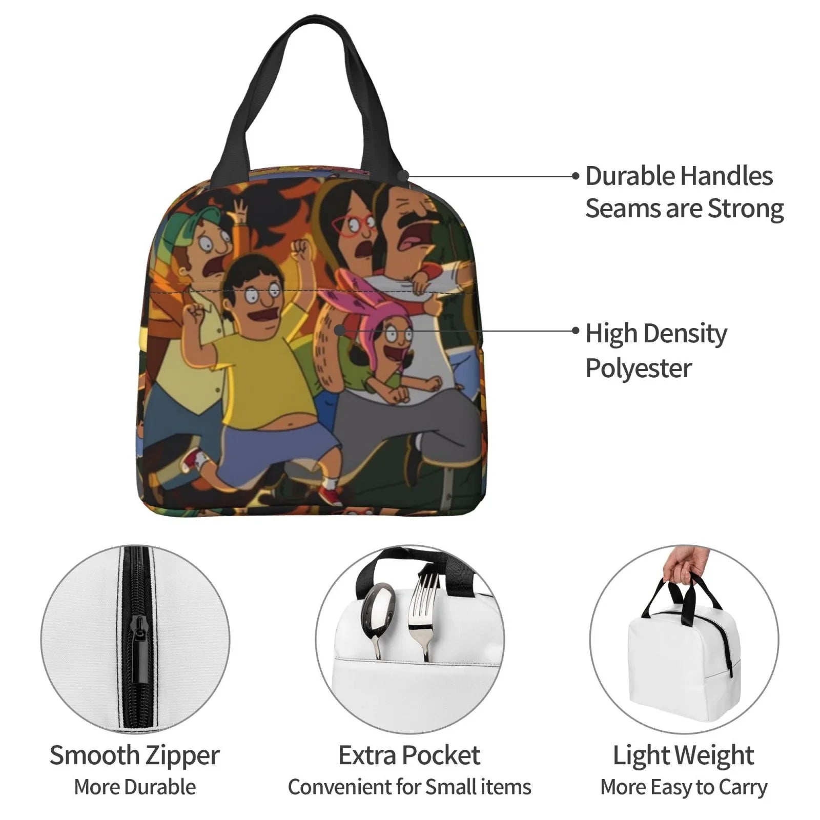 Adventure Bob's Burgers Portable Lunch Bag For Adult And Kids Reusable Lunch Box Insulated Thermal Cooler Bento Bag For Sizechool Picnic Office