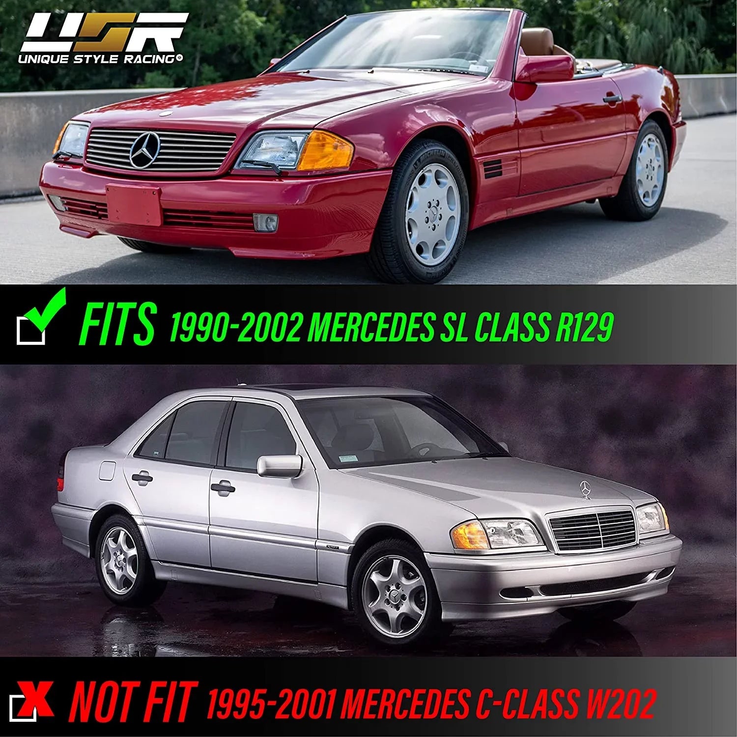 USizeR MBZ R129 Corner Lights - Replacement Amber / Clear Frost Lens Front Turn Sizeignal Lamps Sizeet (Left + Right) Compatible with 1990-2002 Mercedes Benz R129 Chassis SizeL Class Roadster