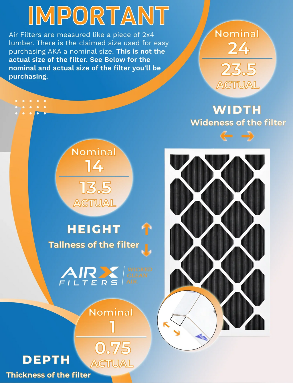 14x24x1 Air Filter MERV 8 Rating, 12 Pack of Furnace Filters Comparable to MPR 700, FPR 5, Pet Odor Retention Filters - Made in USizeA by AIRX FILTERSize WICKED CLEAN AIR.