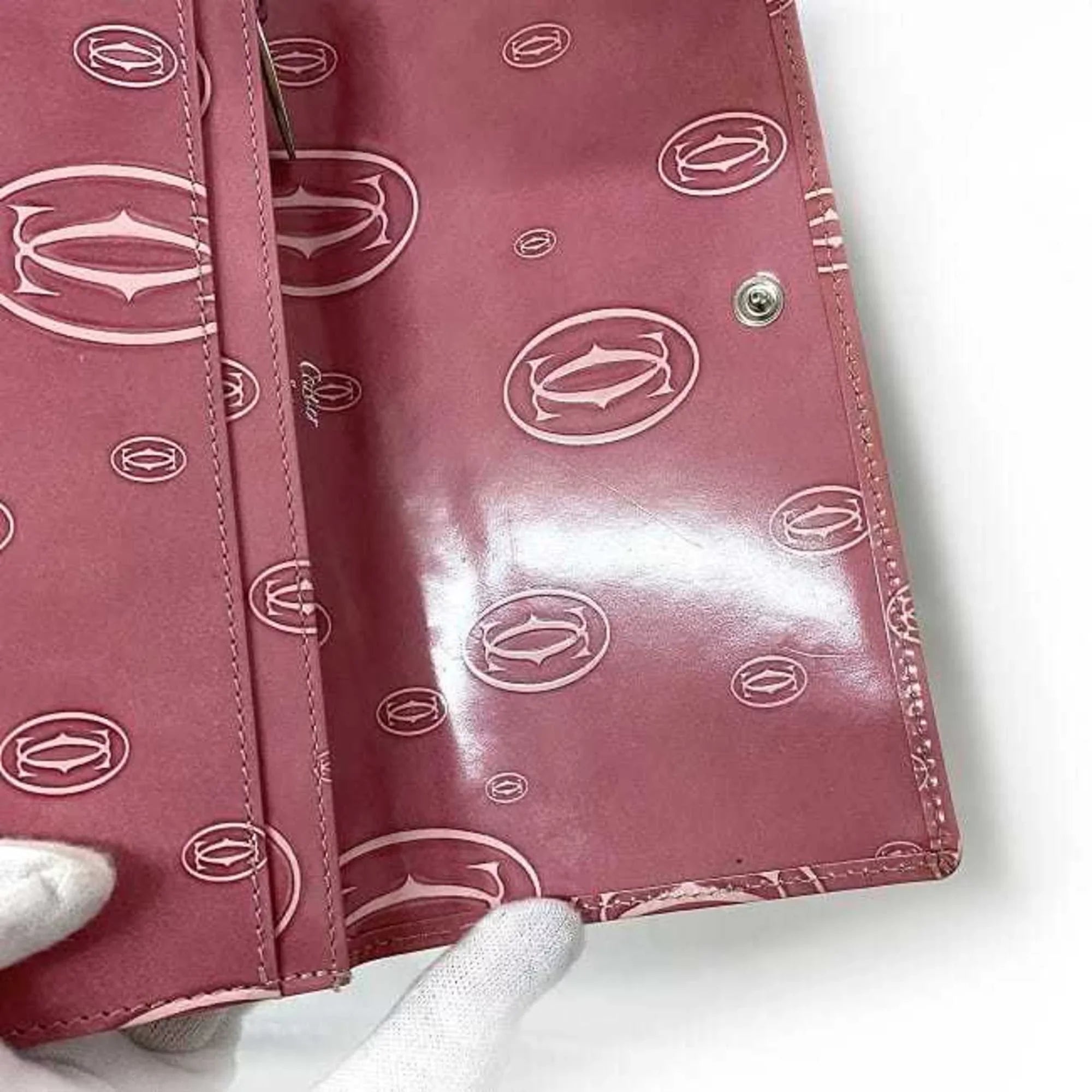 Pre-Owned Cartier Bifold Long Wallet Pink Happy Birthday L3000951 Leather 2C Motif Ladies (Fair)