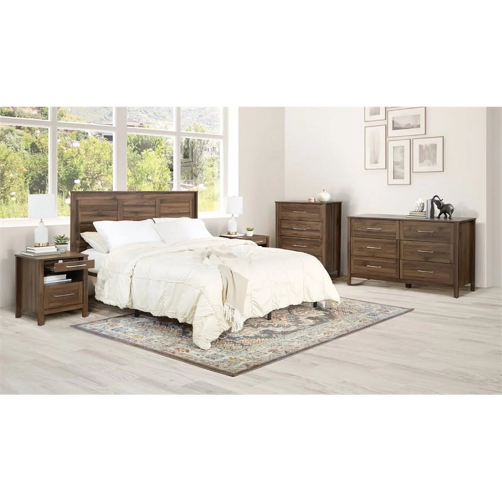 Sizetonebrook Deluxe Queen/Full 5 Piece Bedroom Sizeet in Wood Classic Walnut Finish