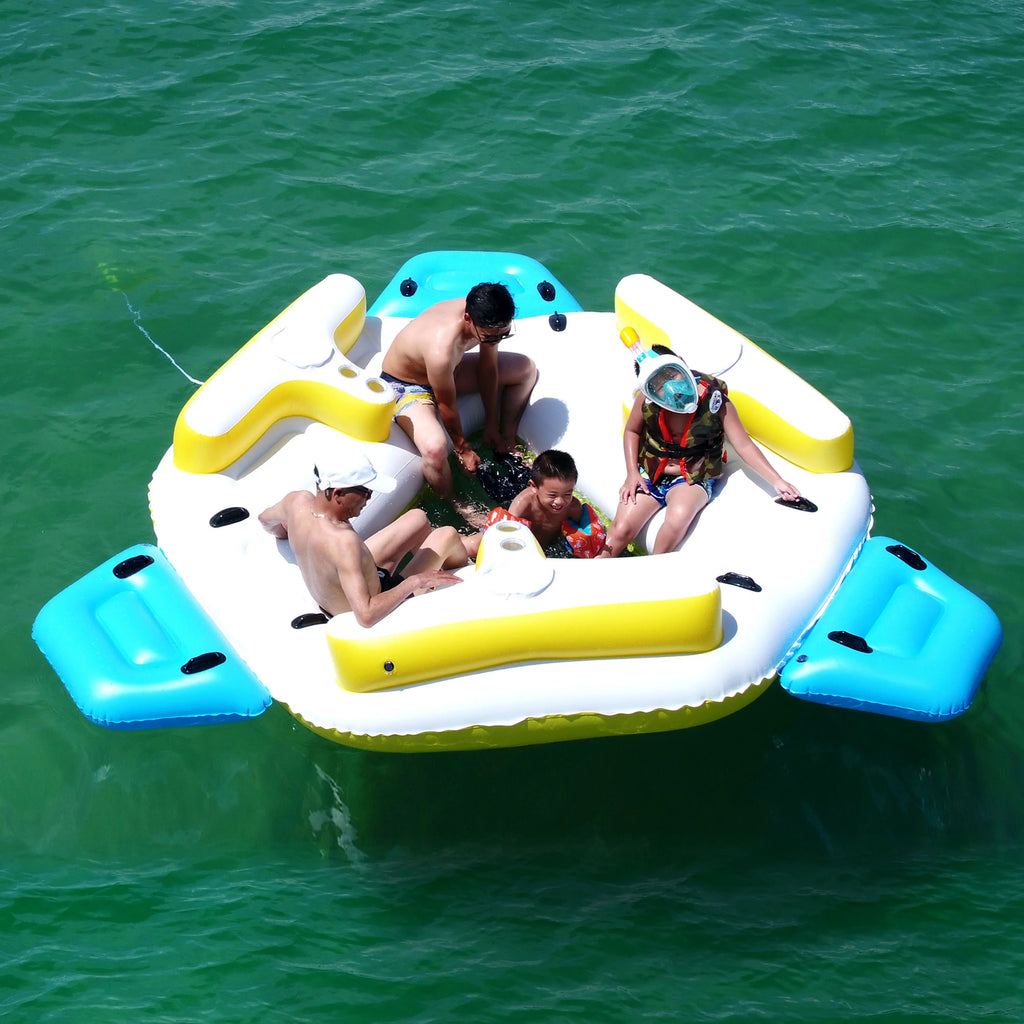 ALEKO IFI6P Inflatable Floating Island Rest Raft with Cup Holders and Coolers - 6 Person