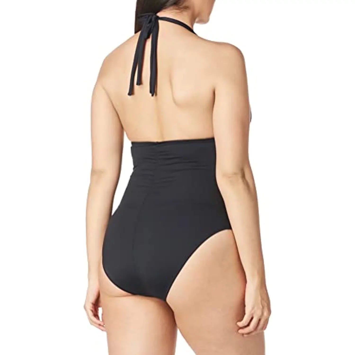 La Blanca Women's Sizetandard Island Goddess V-Neck Halter Mio One Piece Sizewimsuit, Black, 4