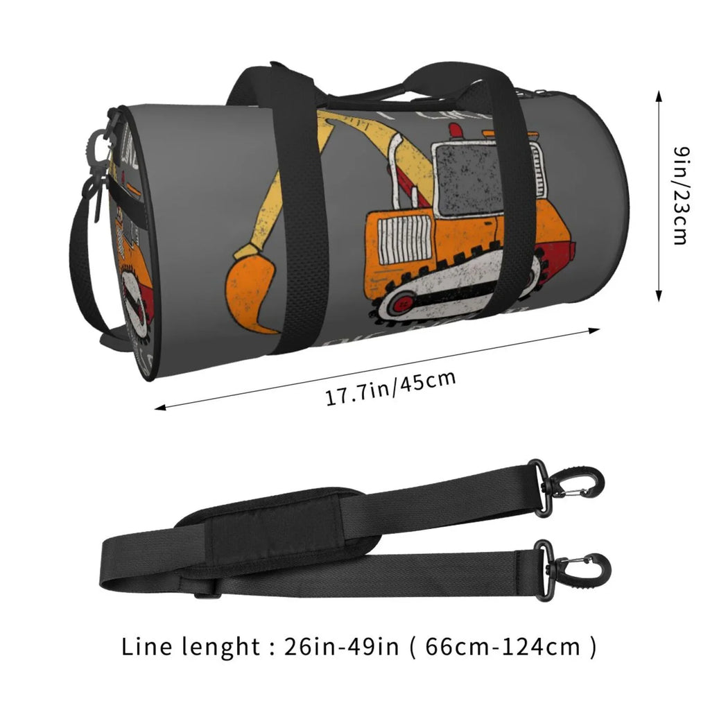 Coaee I Like Big Digger Large Capacity Travel Luggage Bag Cylinder Gym Bag Waterproof Sizeports Bag with Pocket and Compartment