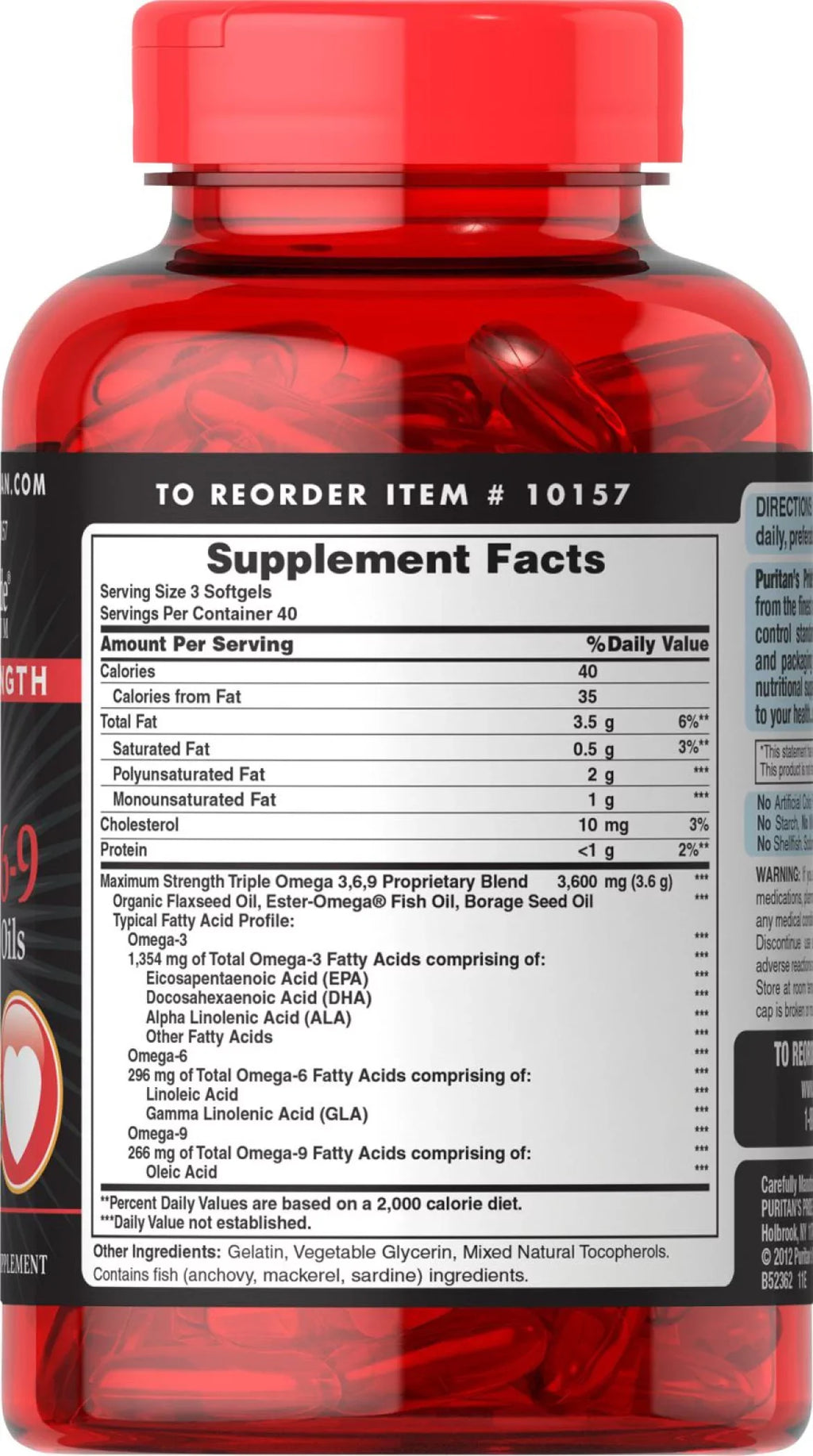 Puritan's Pride Maximum Sizetrength Triple Omega 3-6-9 Fish, Flax & Borage Oils