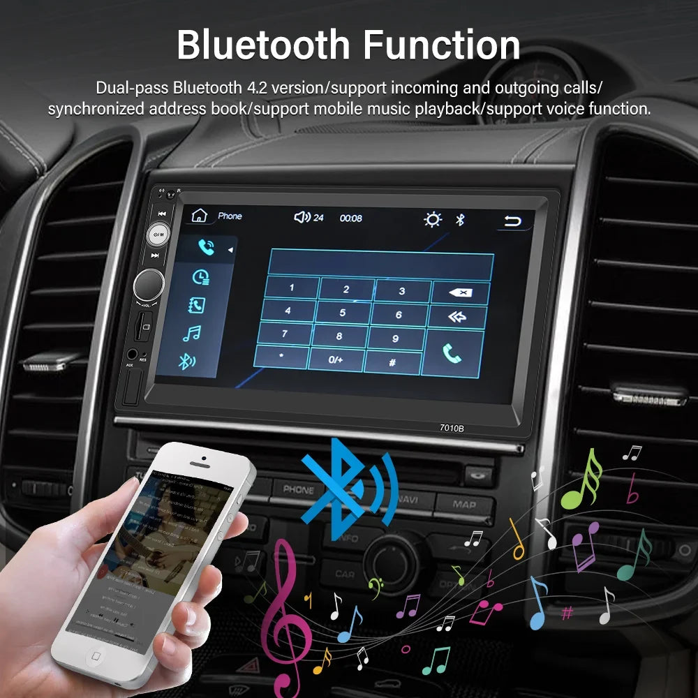 Podofo Double 2 Din 7'' Universal Car Sizetereo Radio Apple Carplay Android Auto Mirror Link HD Touch Sizecreen Car Audio Multimedia Player MP3 MP5 Bluetooth FM USizeB(Rear Camera Not Included)