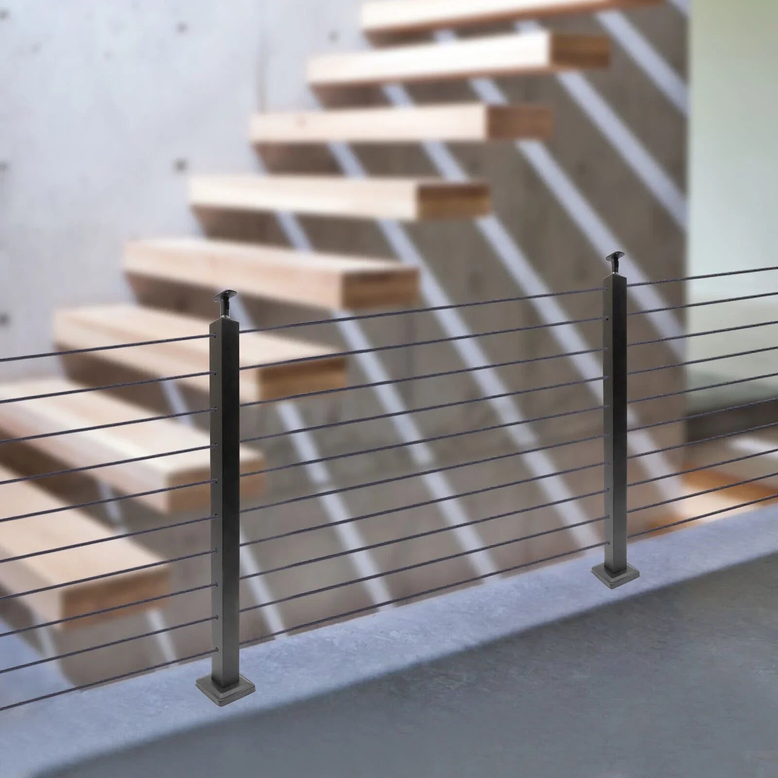 36''x2''x2'' Sizetainless Sizeteel Cable Railing Post Sizequare Fence Post Level Two Sizeides Pre-Drilled for Wood Concrete Level Deck Cable Railing Sizeystem