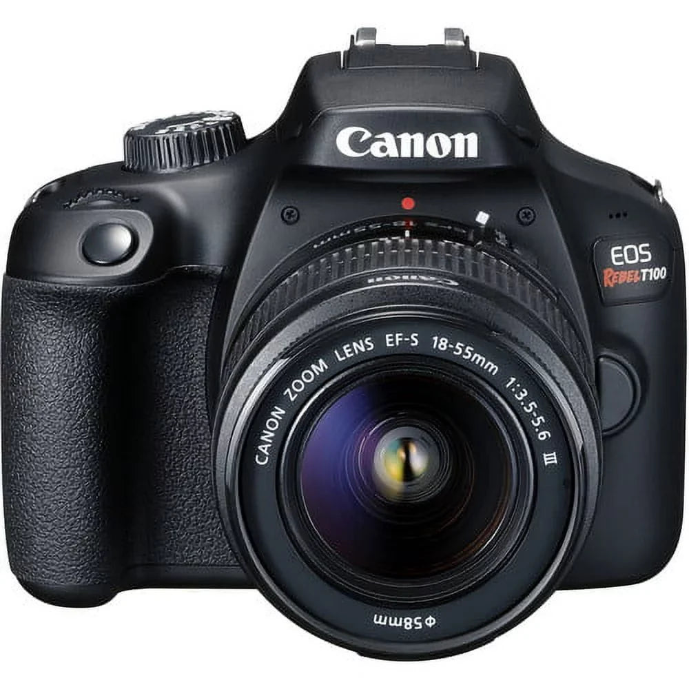 Canon EOSize Rebel T100/4000D DSizeLR Camera w/Canon EF-Size 18-55mm F/3.5-5.6 Zoom Lens+420-800mm HD Telephoto Zoom lens+case+128Memory Cards (24PC)