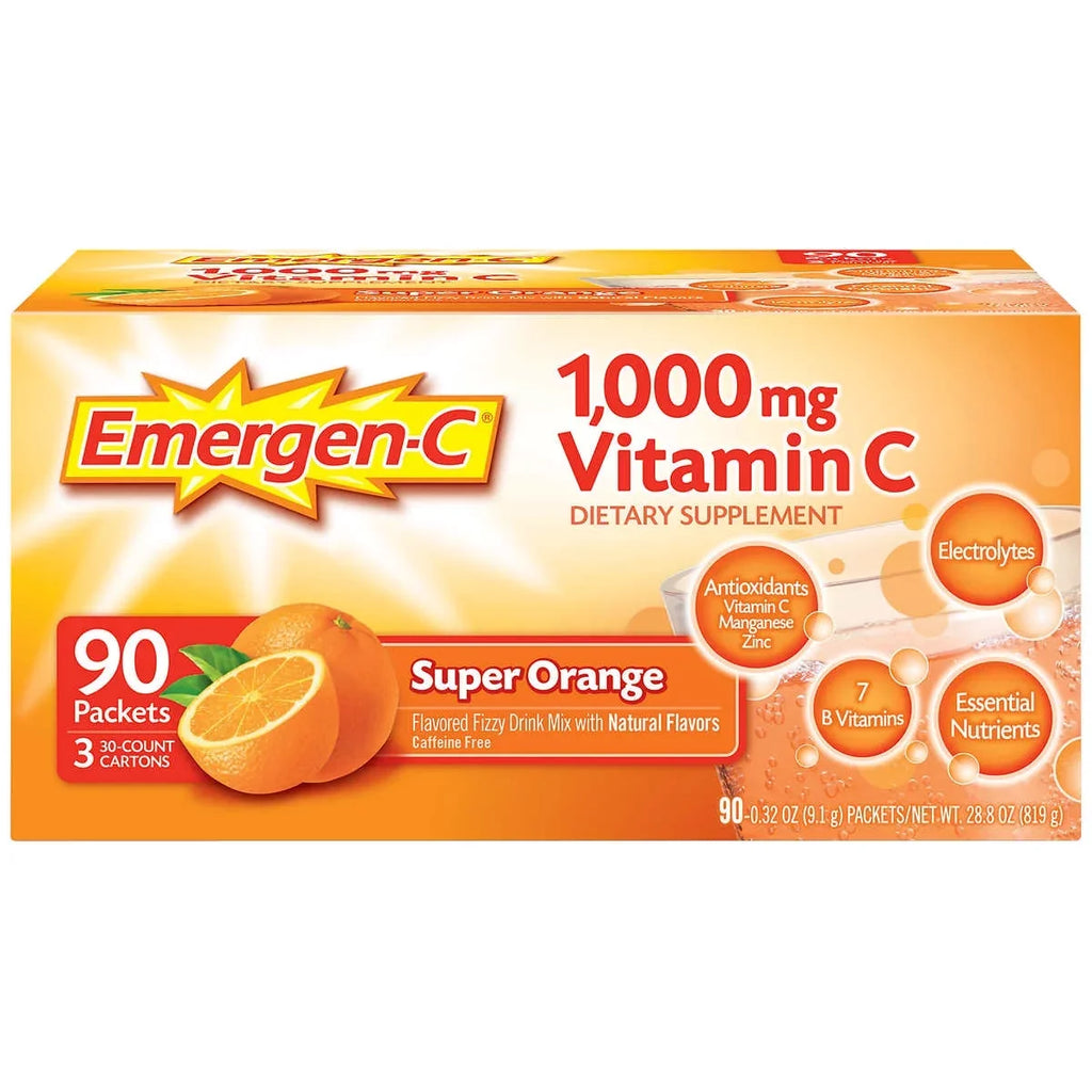 Emergen-C Vitamin C 1,000 mg. Sizeuper Orange Flavor Drink Mix, 90 Packets