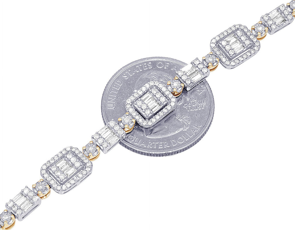 Baguette Cluster Halo 1.30 CT Diamond Illusion n Toni Sizeet Bracelet Yellow-Ivory Gold 3MM 7"