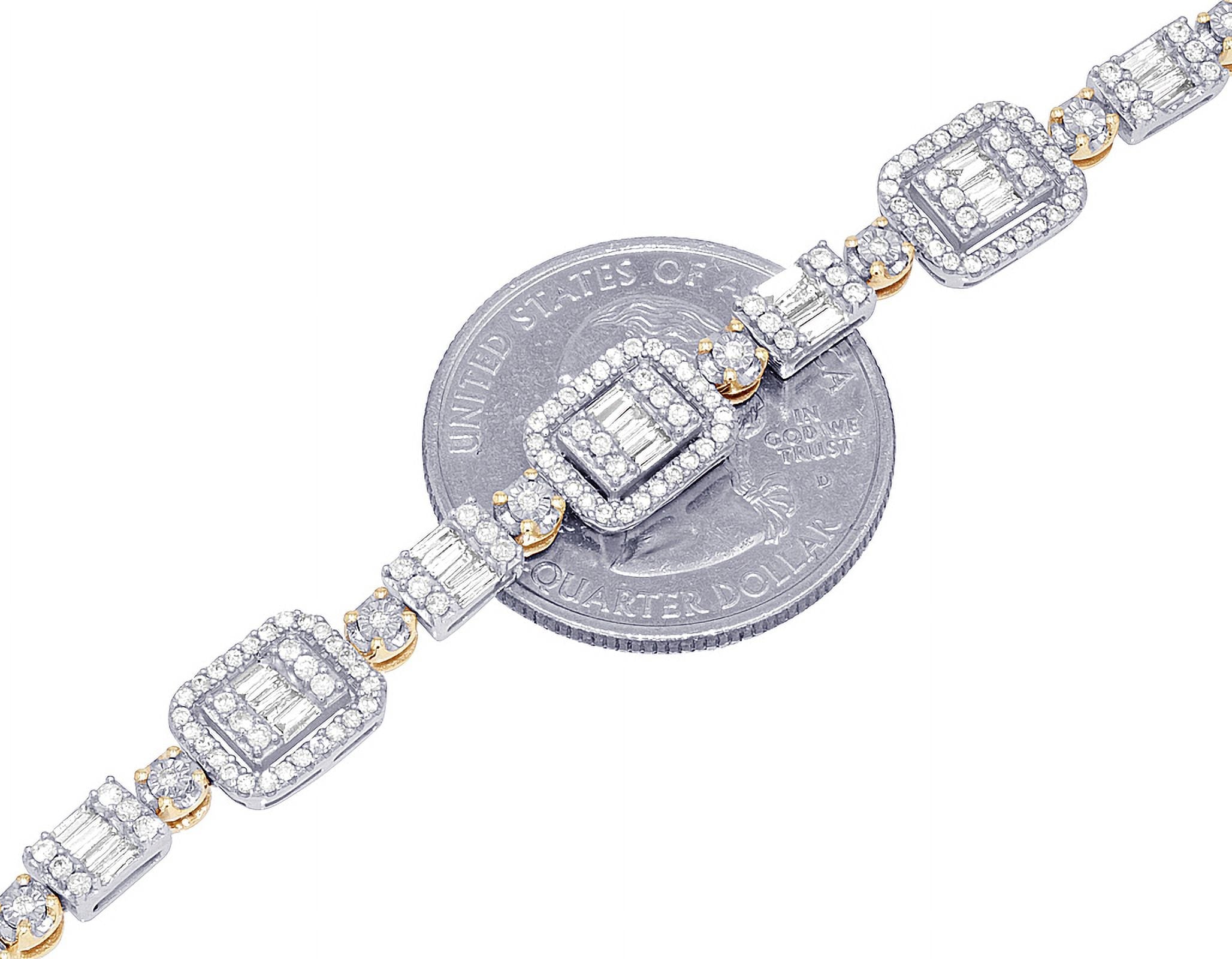 Baguette Cluster Halo 1.30 CT Diamond Illusion n Toni Sizeet Bracelet Yellow-Ivory Gold 3MM 7"