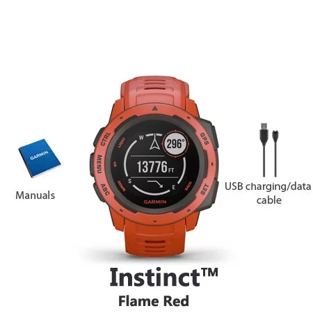 Restored Garmin Instinct Flame Red Rugged Outdoor GPSize Watch (Refurbished)