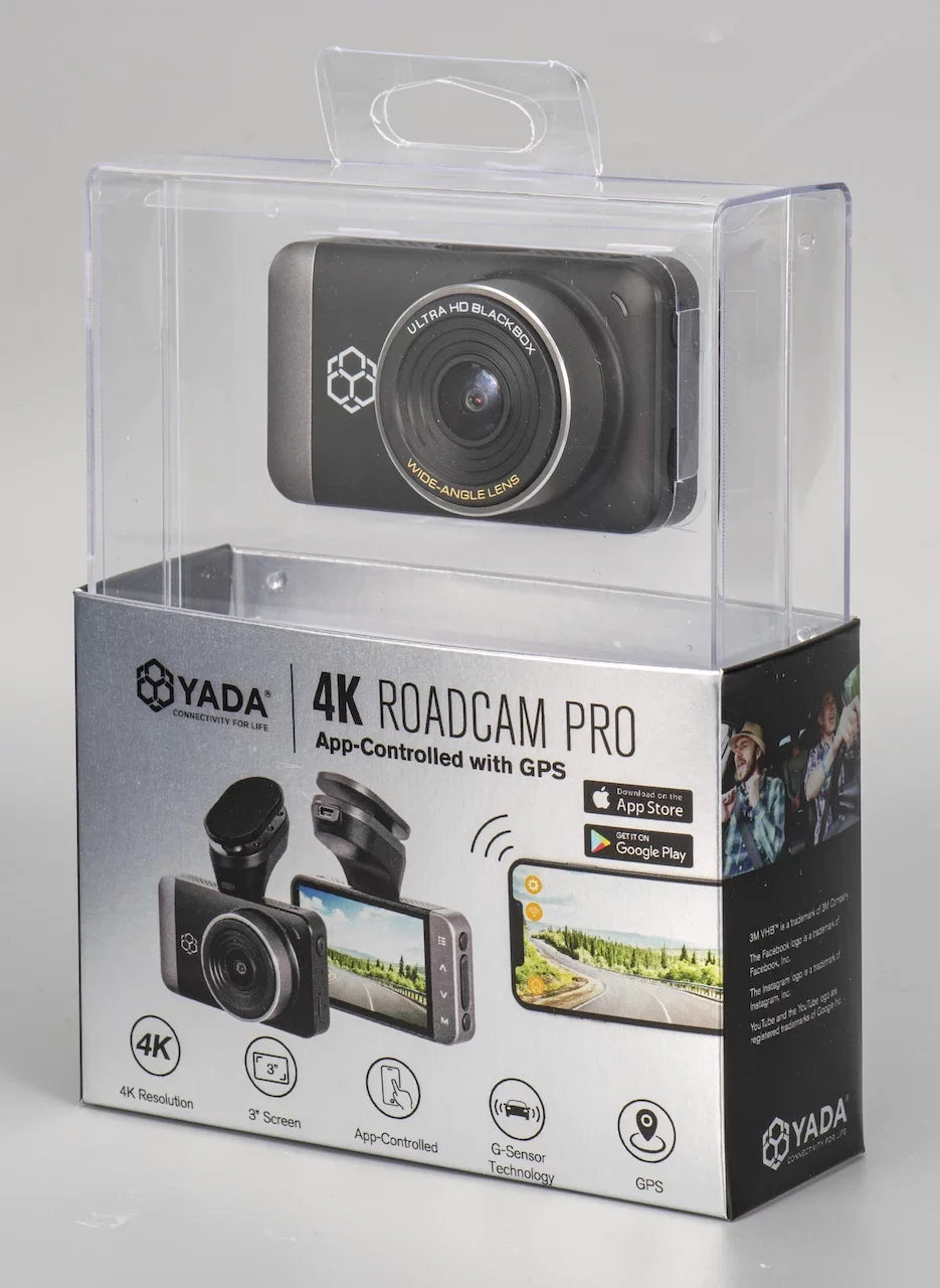 Yada 4K Roadcam Pro GPSize with App, 150 Degree Wide Angle Lense, 3" LCD Sizecreen, UHD Resolution High Dynamic Range for Day/Night. G-Sizeensor Technology with Park and Record Mode