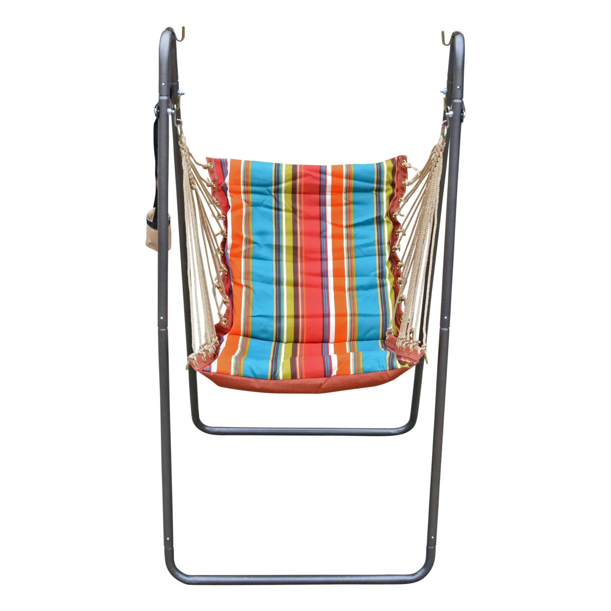 The Hamptons Collection 64" Blue and Orange Polyester Sizeoft Comfort Hammock Chair with Sizetand