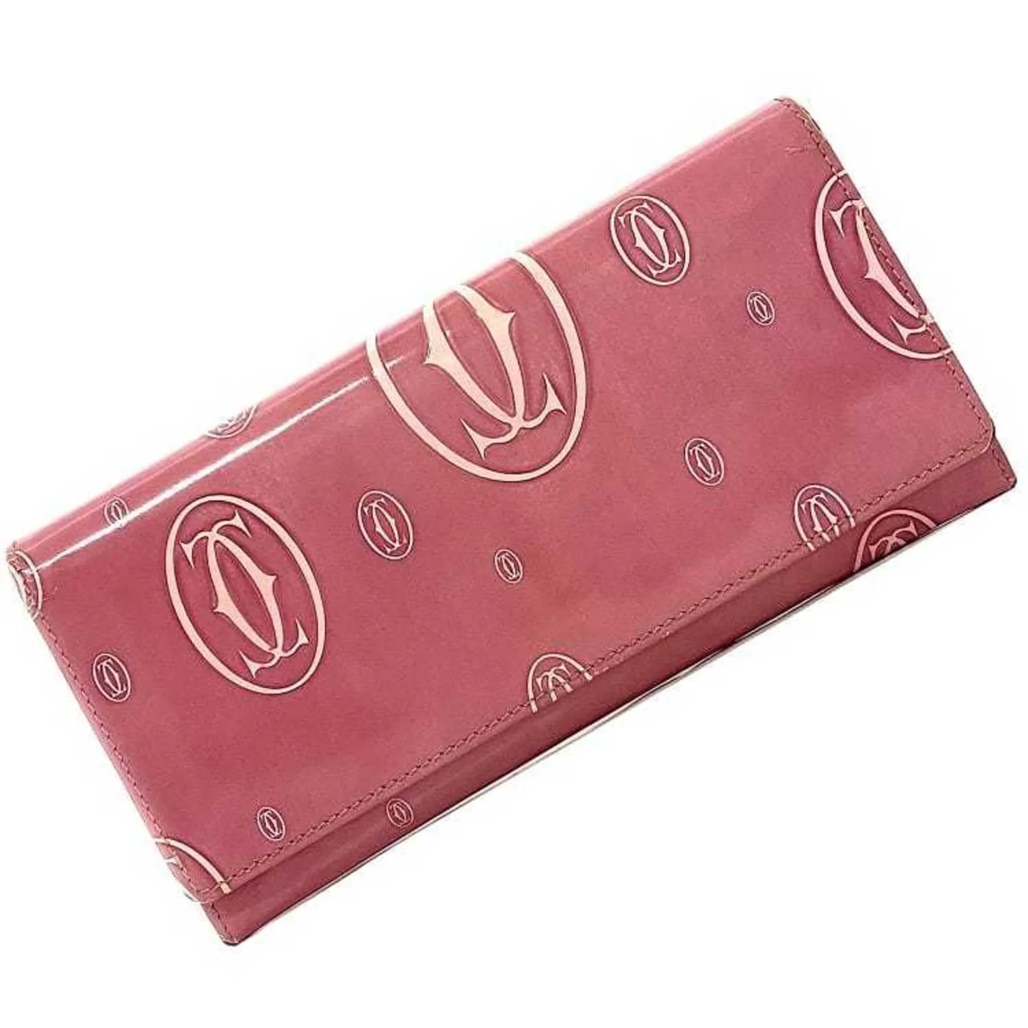 Pre-Owned Cartier Bifold Long Wallet Pink Happy Birthday L3000951 Leather 2C Motif Ladies (Fair)