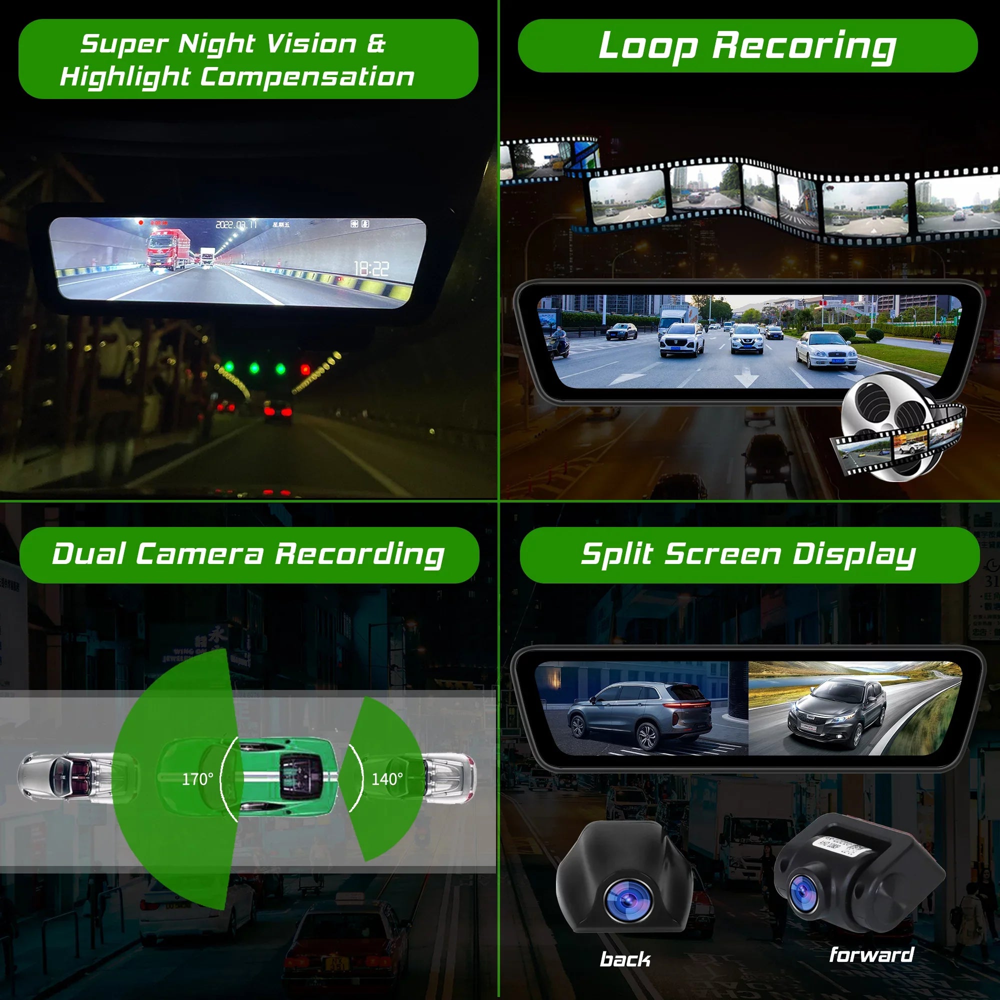 Mirror Dash Car Camera 9.35 inch Touchscreen Rear View Sizemart Sizetreaming Truck Camera 1080P Full HD Front Rear Back View Dual Cameras