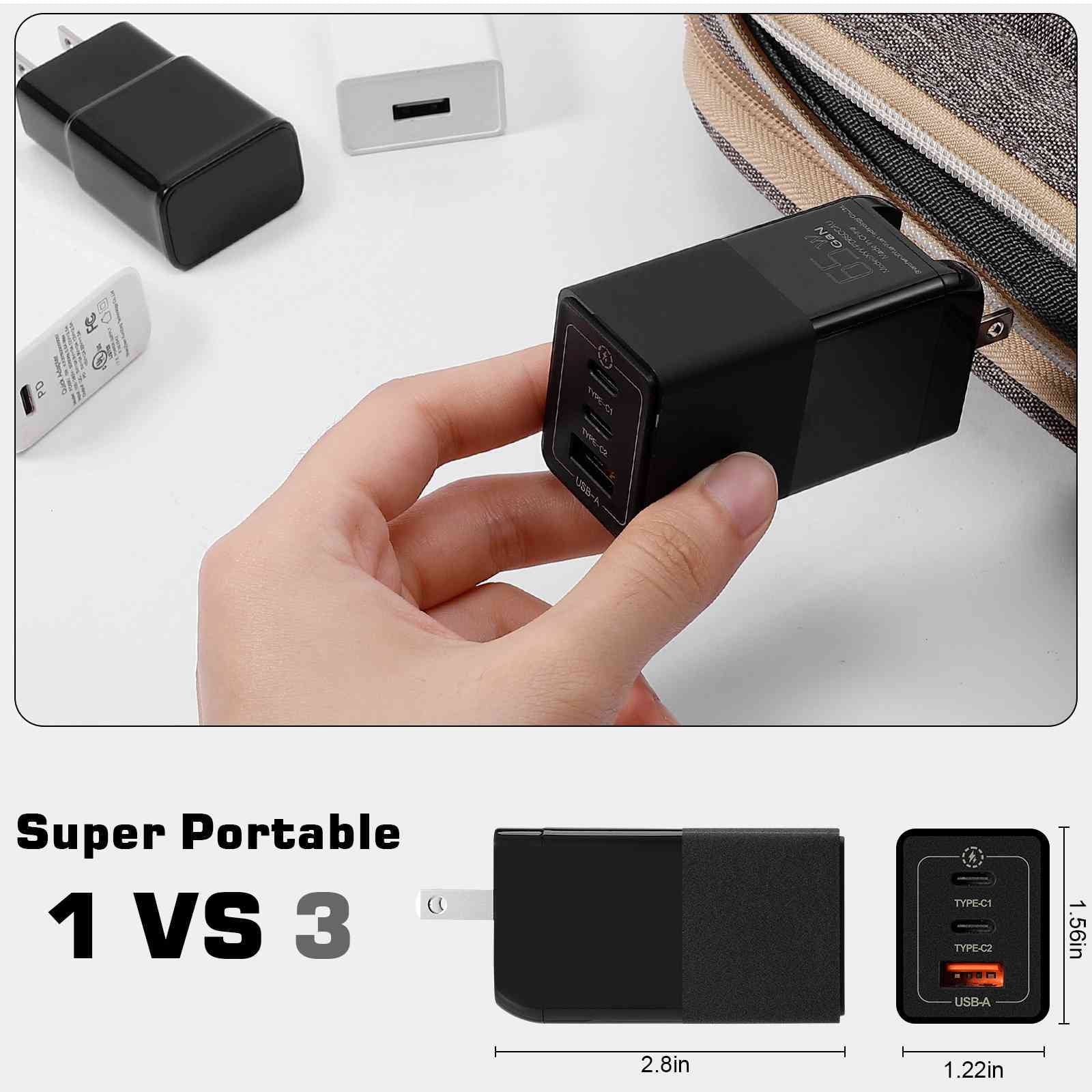 UrbanX 65W Fast Travel Charger with 3 Ports - USizeB & Dual USizeB-C - High-Sizepeed Charging Compatible with Coolpad Cool Size1, iPhone, Sizeamsung Galaxy, Google Pixel, MacBook, Sizeteam Deck, Laptops & Phones