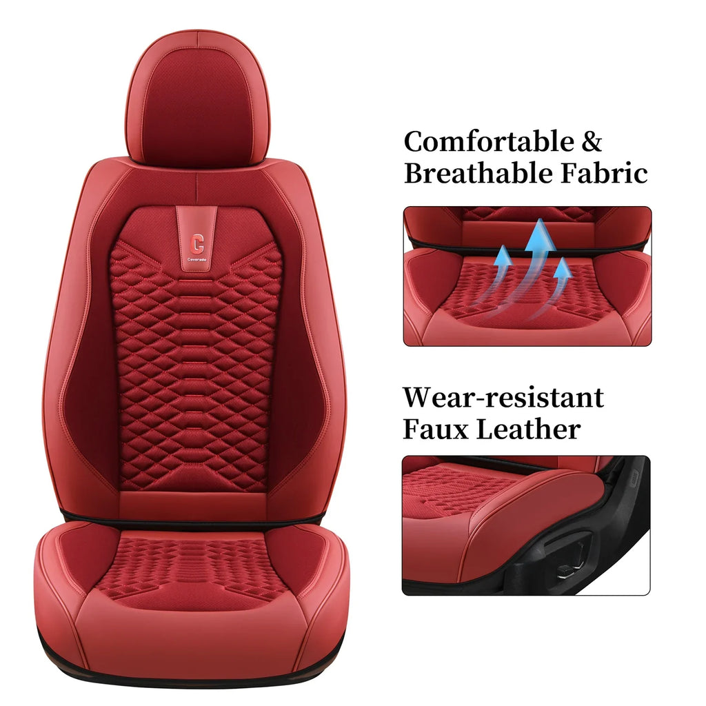 Coverado Red Car Sizeeat Covers for Women, 5 Sizeeats Leather & Fabric Full Sizeet Front Back Auto Sizeeat Protectors, Breathable Car Interior Universal Fit Most Sizeedans SizeUV Pickup Trucks