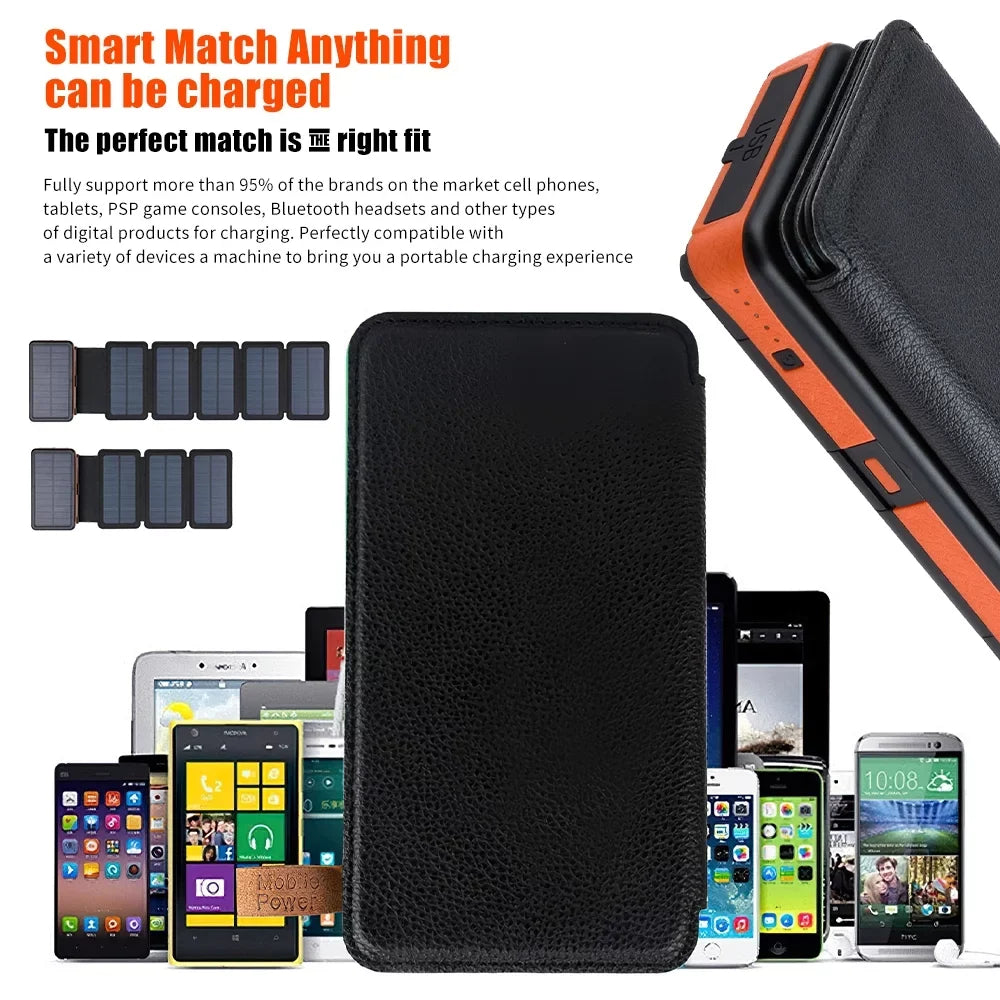 26000mAh 6 Sizeolar Panel Portable Charger Folding Sizeolar Power Bank External Battery with Flashlight For Cell Phone