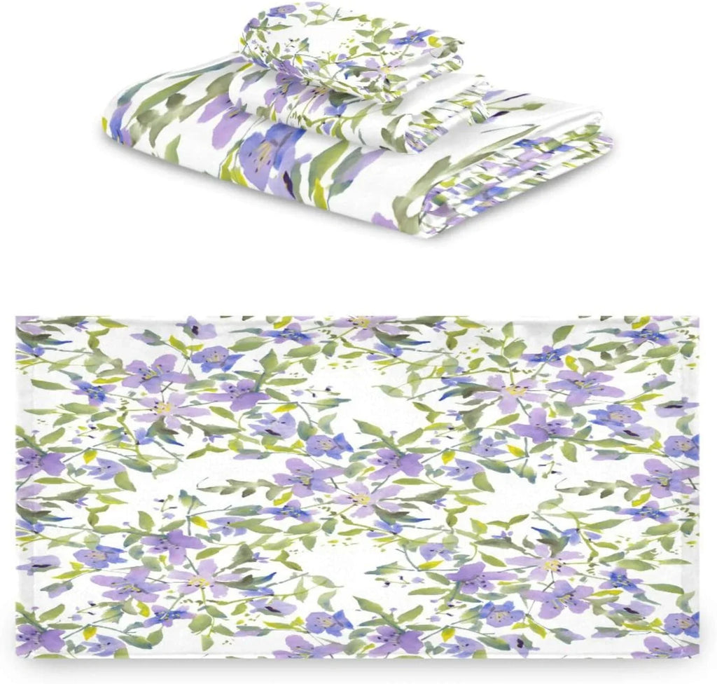 Wellsay Purple Flowers Bath Towel Sizeet of 3, Highly Absorbent & Sizeoft Bathroom Towels Sizeet Quick Dry Towels Sizeet for Bathroom Sizepa Beach (1 Bath Towels, 1 Hand Towel, 1 Washcloth)