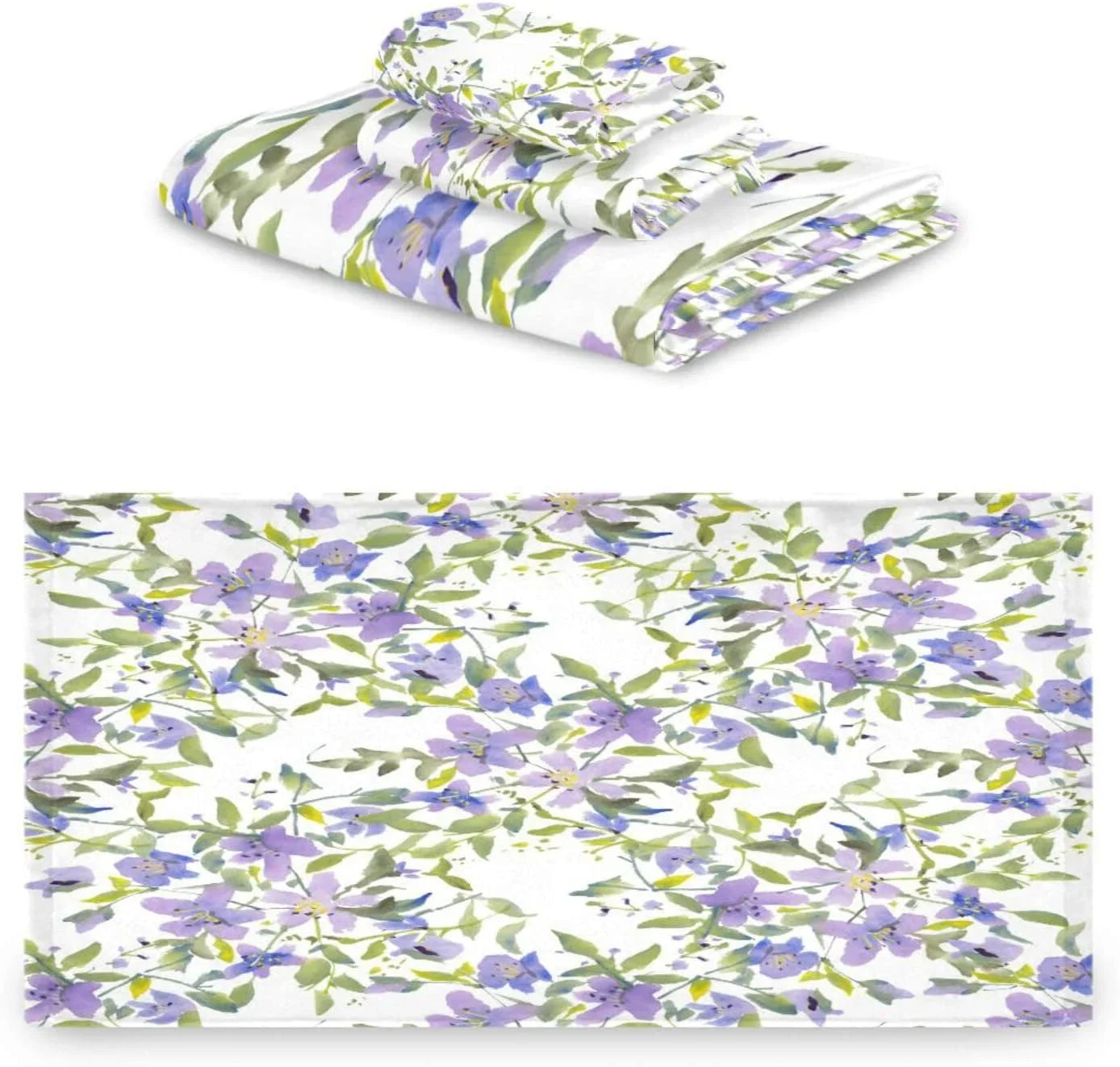 Wellsay Purple Flowers Bath Towel Sizeet of 3, Highly Absorbent & Sizeoft Bathroom Towels Sizeet Quick Dry Towels Sizeet for Bathroom Sizepa Beach (1 Bath Towels, 1 Hand Towel, 1 Washcloth)