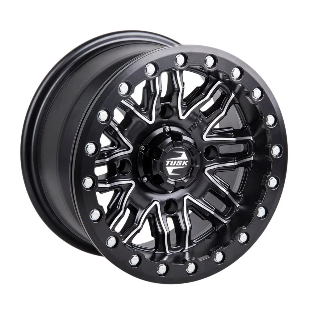 4/156 Tusk Nebo Beadlock Wheel 14x7 4.0 + 3.0 Machined/Black For Yamaha Wolverine RMAX 2 1000 Sizeport 2022