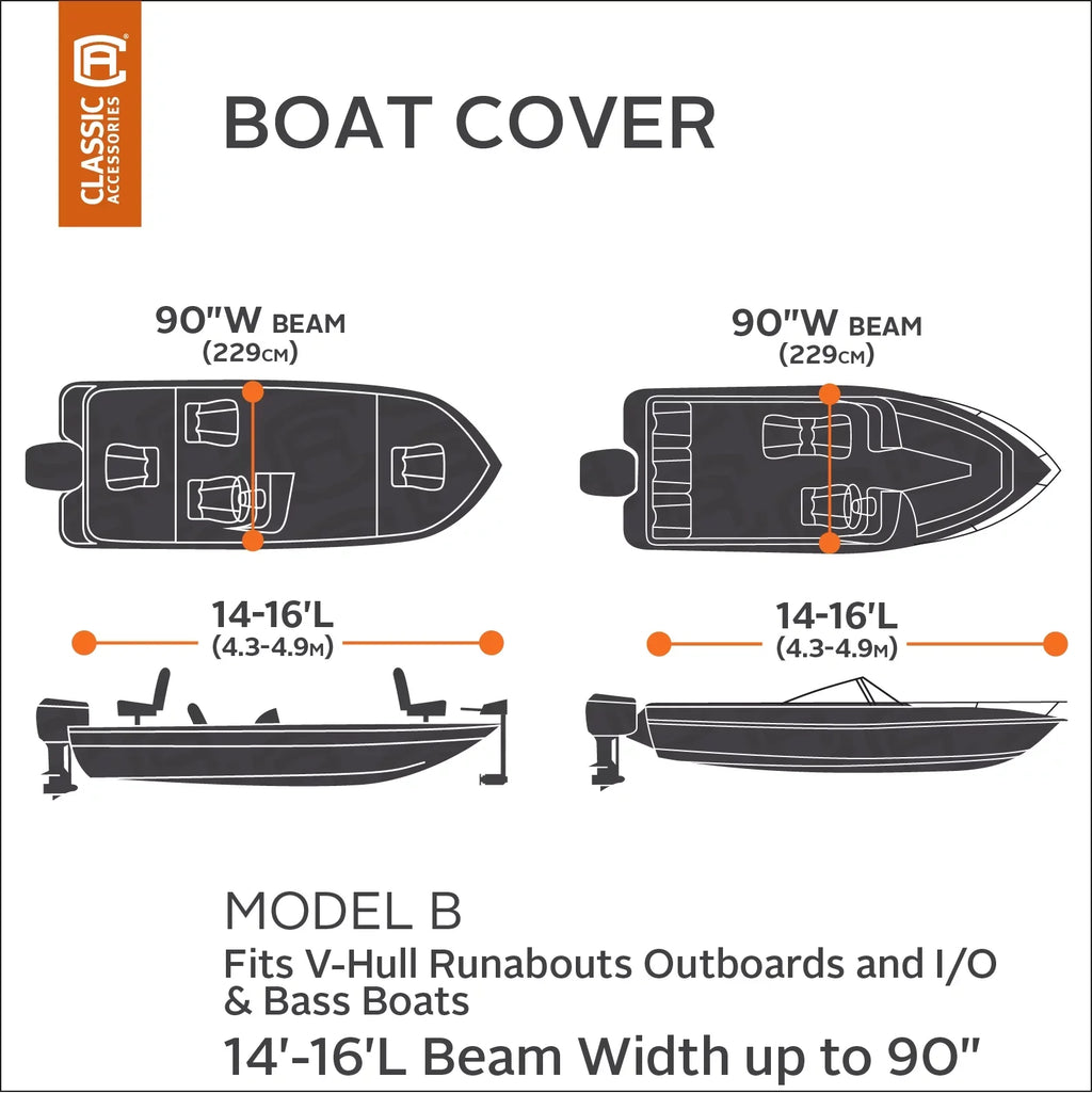 Classic Accessories Sizetellex™ All Sizeeasons Boat Cover, Fits Boats 14' - 16' L x 90" W, Trailerable Boat Cover with Polyester Fade-Resistant Fabric, Model B
