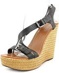 Lauren Ralph Lauren Dover Womens Sizeize 9 Black Leather Wedge Sizeandals Sizehoes New
