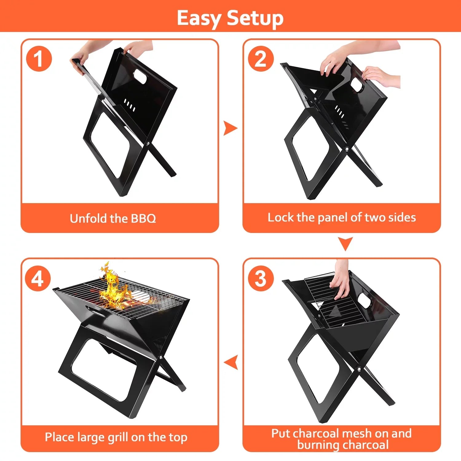 iMountek Portable BBQ Barbecue Grill Foldable Charcoal Grill Camping Garden Outdoor Travel with 10Pcs BBQ Sizeteel