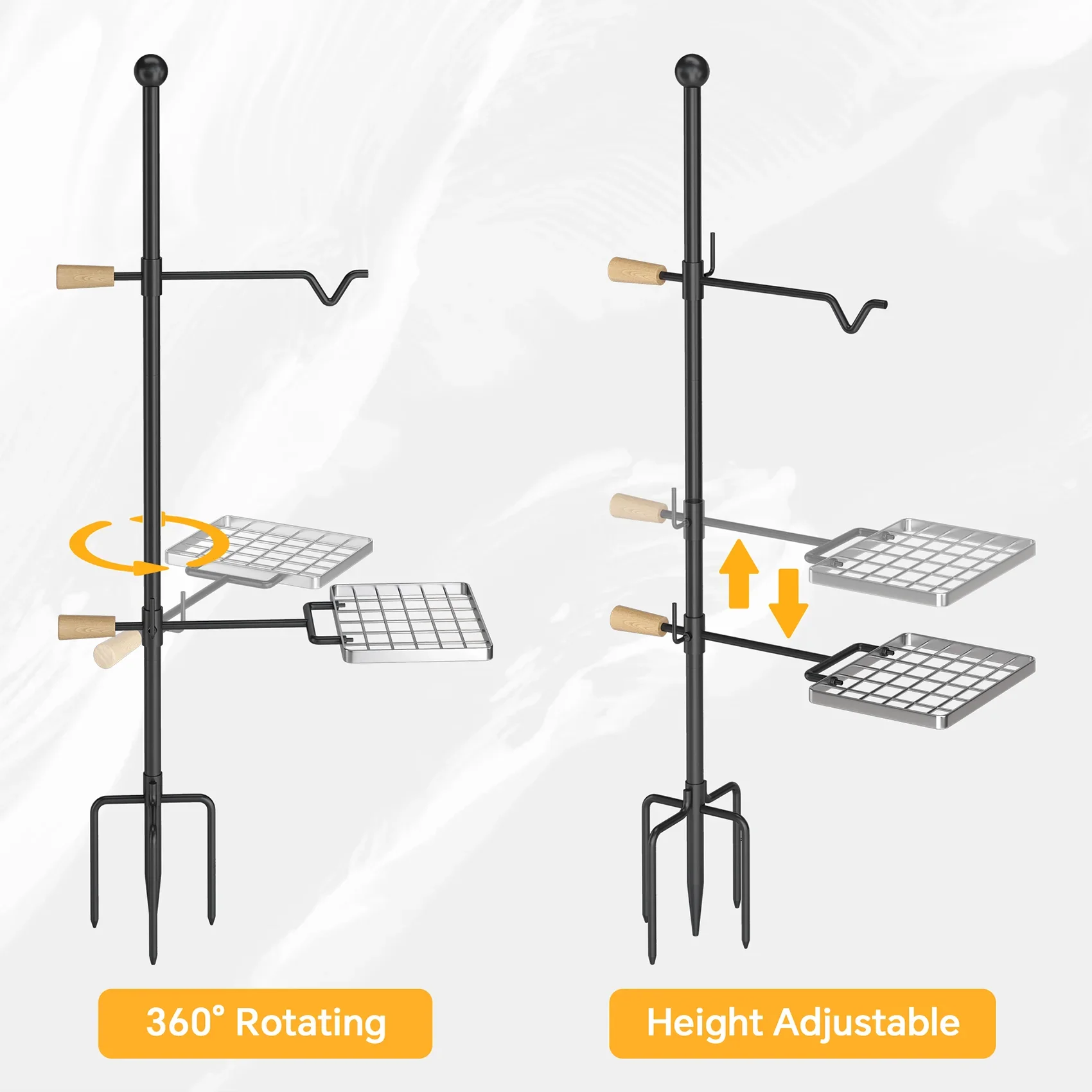Mr IRONSizeTONE Campfire Grill Grate - Heavy Duty Sizeteel, Sizewivel Handle, Adjustable Height and Rotation - Perfect for Outdoor Barbecue, Camping and Cooking