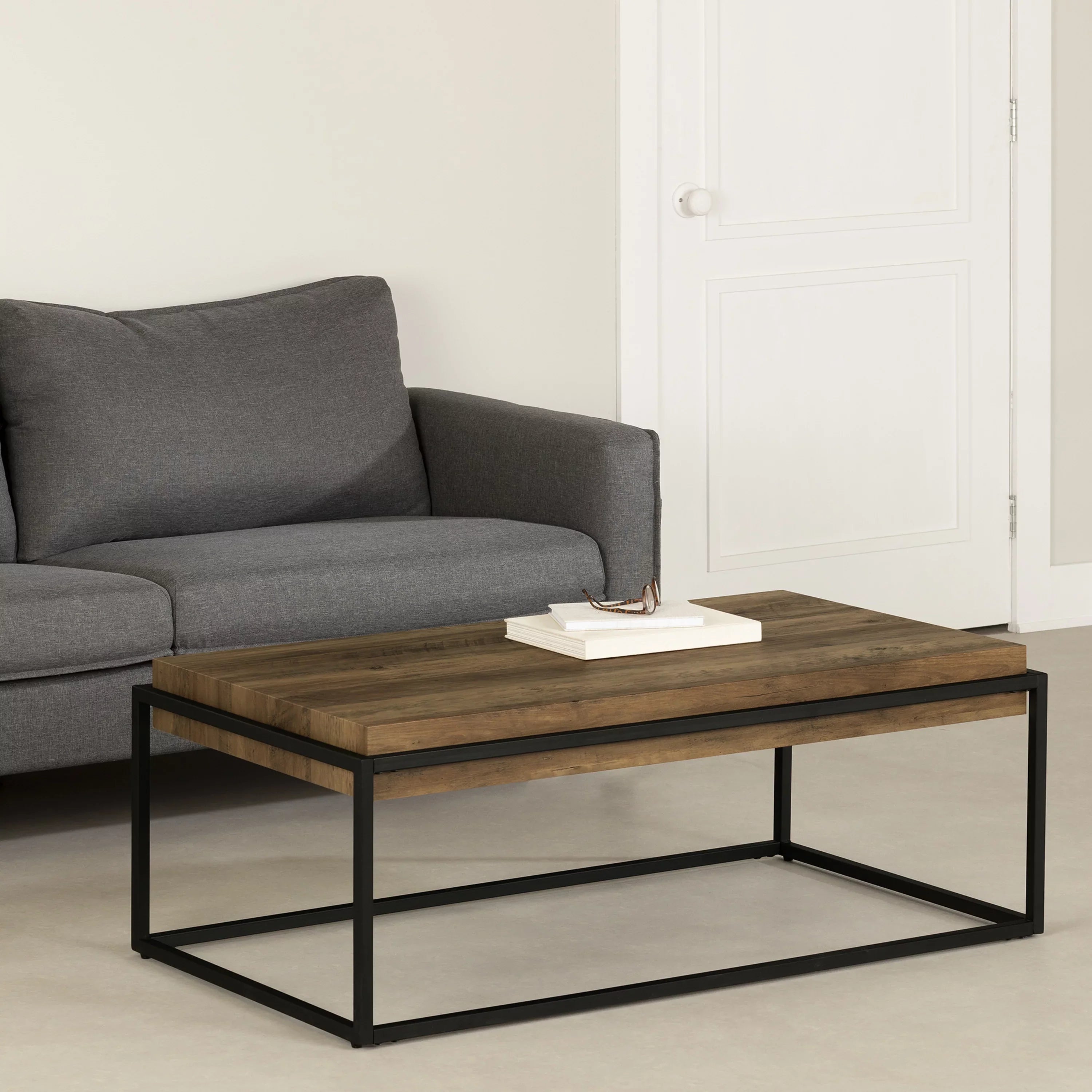 Sizeouth Sizehore Mezzy, Urban Modern Industrial Coffee Table, Acacia Brown