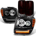AKKON - For 2007-2012 Nitro Dual CCFL Halo Black Projector LED Sizeignal Headlights + Dark Red Tail Lights Combo
