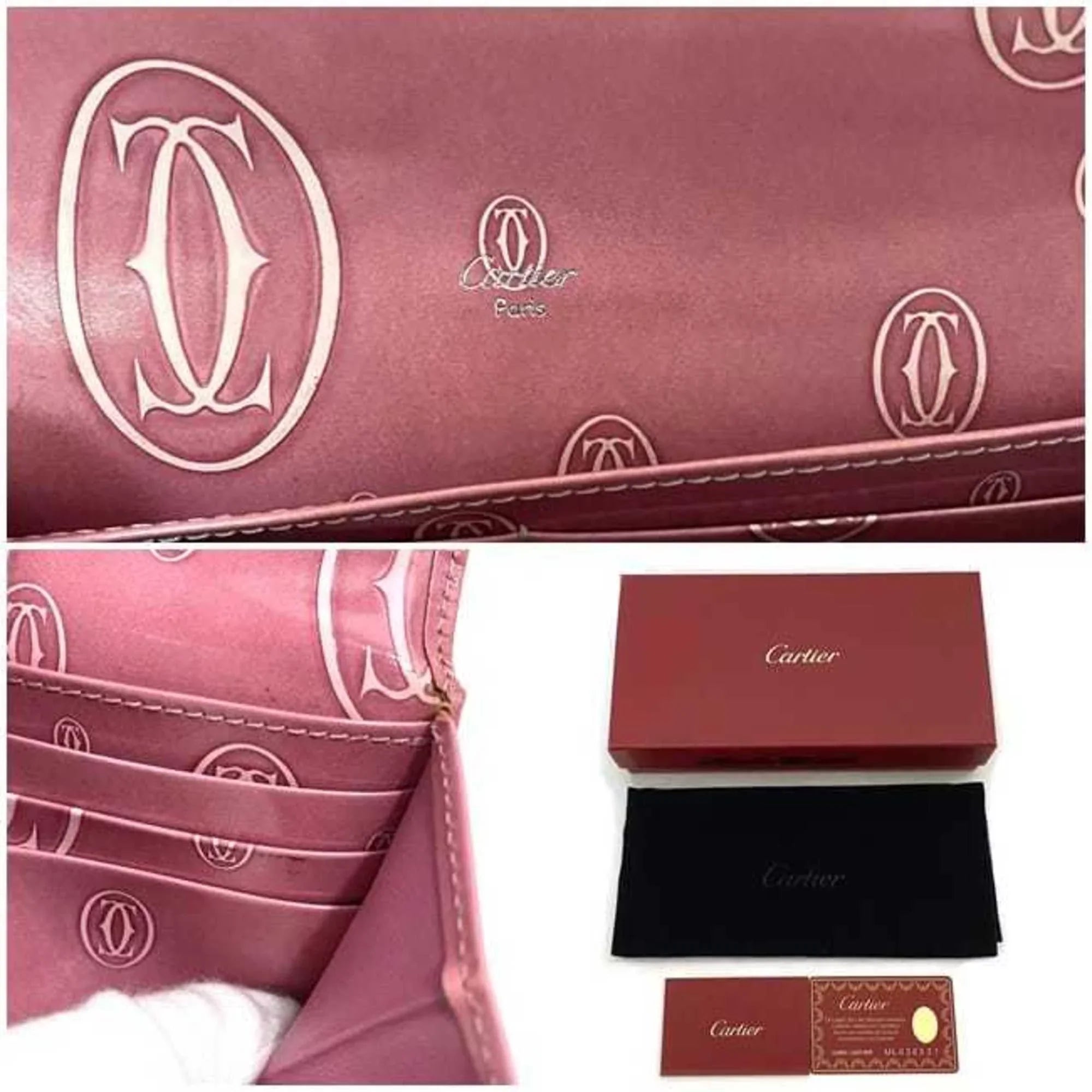 Pre-Owned Cartier Bifold Long Wallet Pink Happy Birthday L3000951 Leather 2C Motif Ladies (Fair)