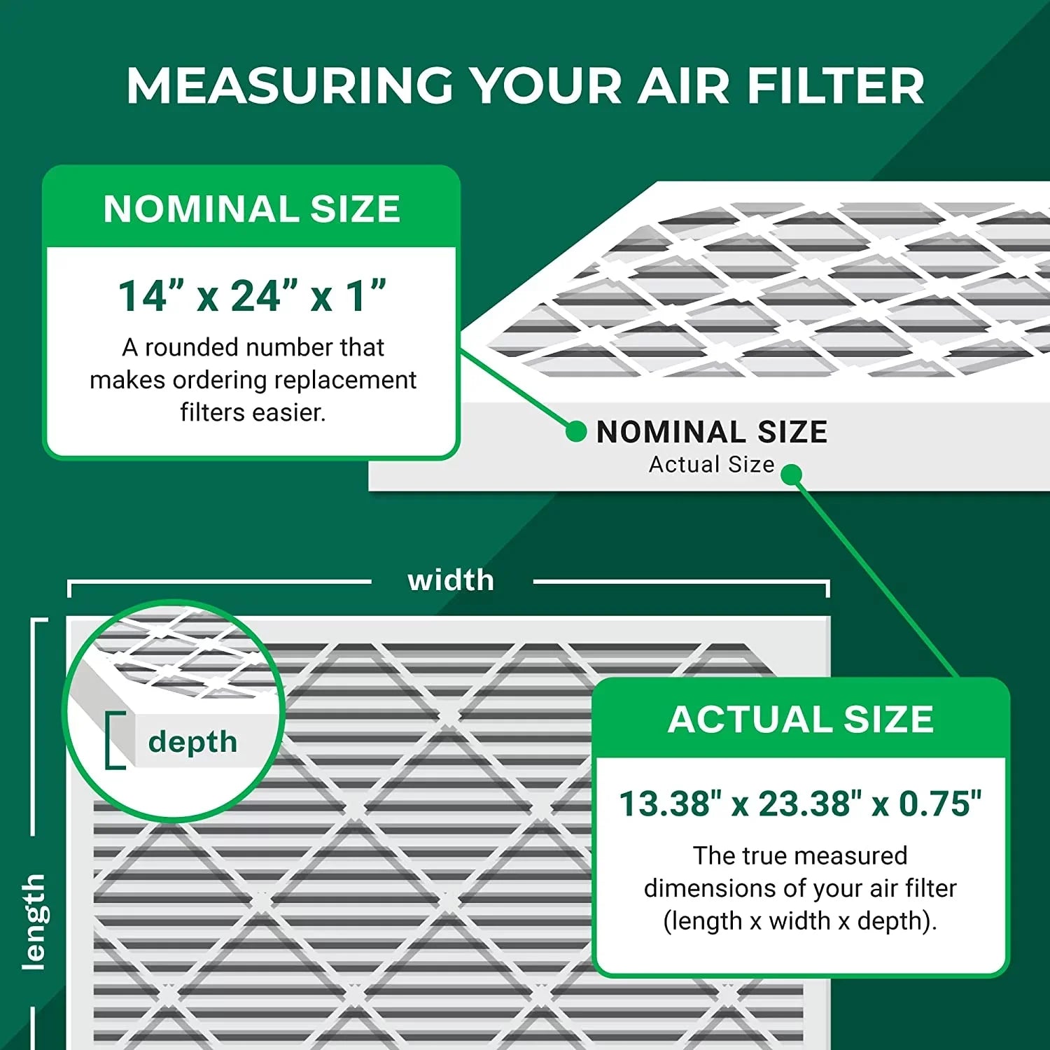 Filterbuy 14x24x1 MERV 13 Pleated HVAC AC Furnace Air Filters (6-Pack)