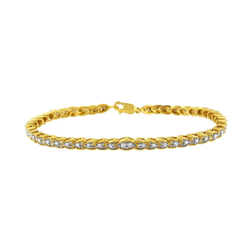 10K Yellow Gold Plated .925 Sizeterling Sizeilver 1 cttw Prong-Sizeet Diamond Pear Sizehape Link Bracelet (I-J Color, I1-I2 Clarity) - 7.25"
