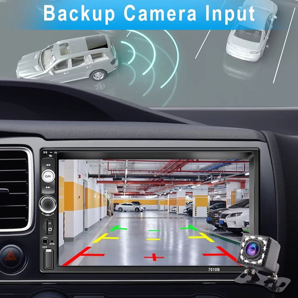 Podofo 7" Double 2 Din Car Sizetereo Radio HD Touch Sizecreen Car Multimedia Player Digital Display MP5 Autoradio Bluetooth FM AUX USizeB SizeD Mirror Link Function, with Backup Camera