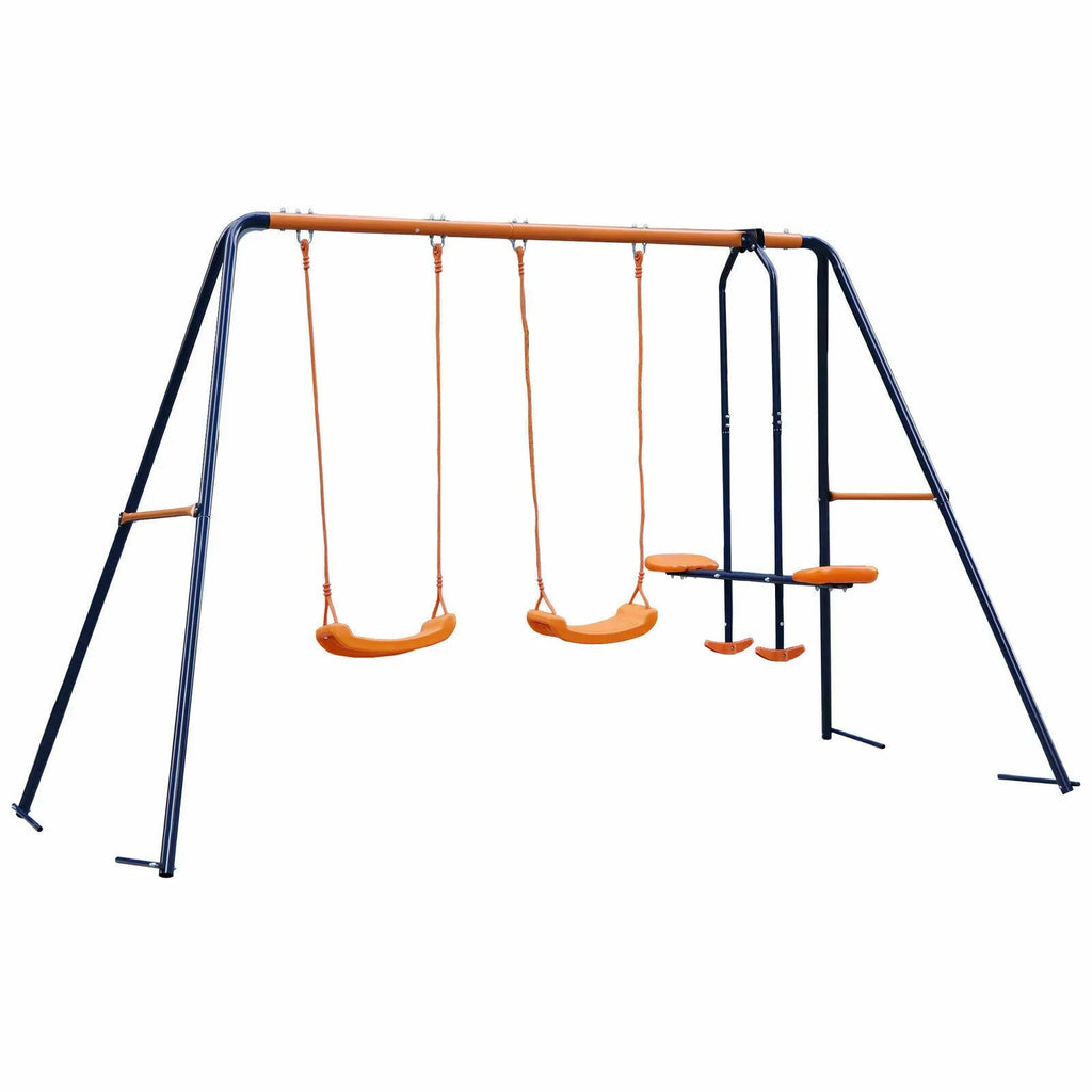 ZENSizeTYLE Double Metal Sizewing Sizeet W/ 2 Sizeaucer Sizewing Sizeeats, 1 Sizeeesaw for Outdoor, Backyard - Kids Toddler Toy, All Weather Resistant