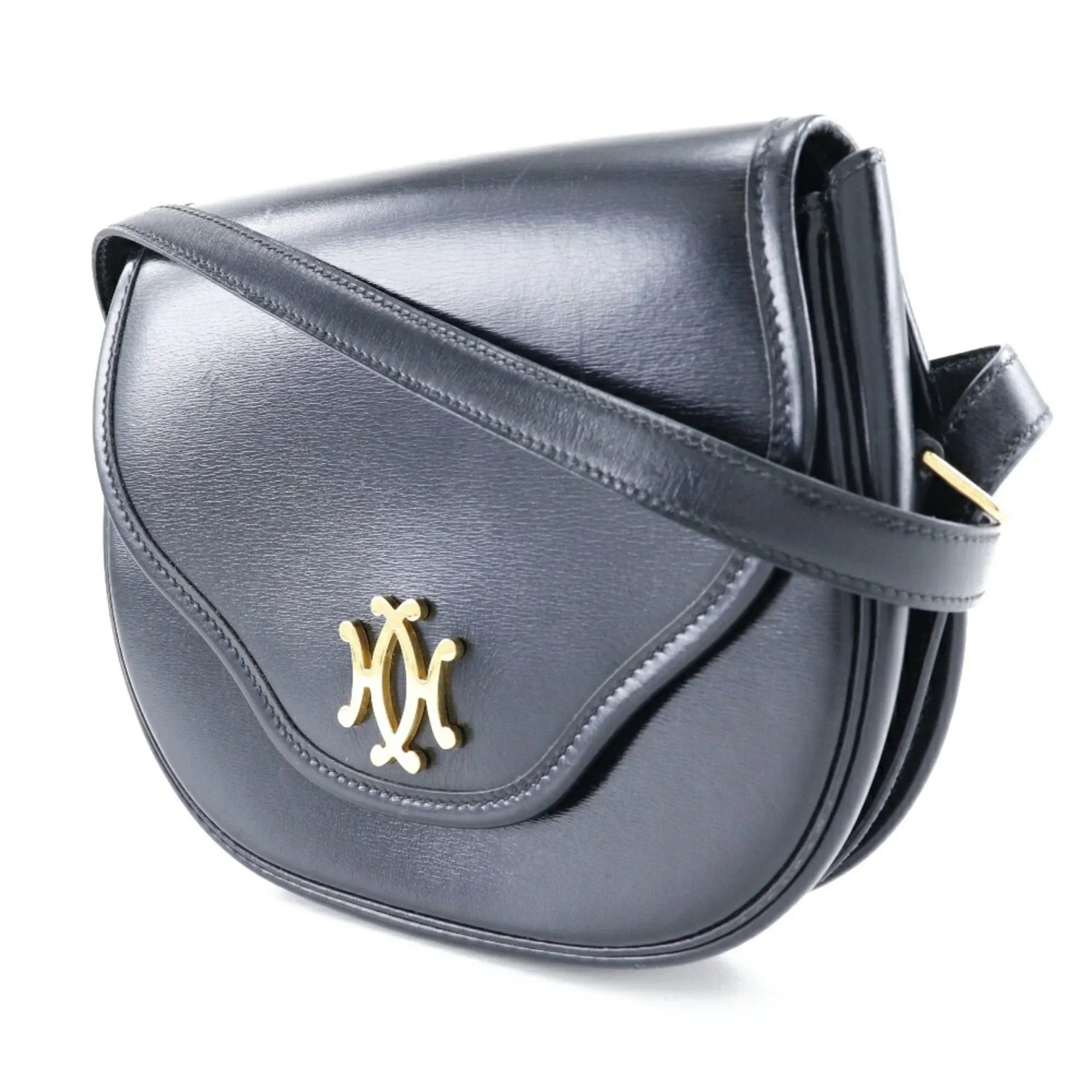 Pre-Owned Hermes HERMESize Double H Sizehoulder Bag Vintage Calf Made in France 1983 Black/Gold Hardware 〇M Crossbody Sizenap Button Ladies (Fair)