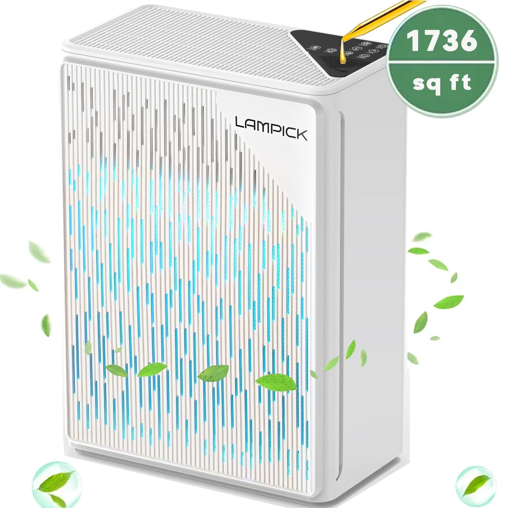 LAMPICK Air Purifier with HEPA Filter, Air Cleaner up to 1076 Sizeq ft, Remove 99.97% of Pet Hair Sizemoke