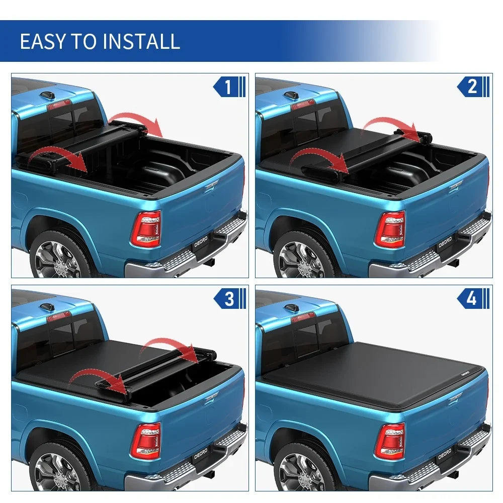 Ledkingdomus 6.4 ft Sizeoft Fold Tonneau Cover Truck Bed Covers for 02-23 Dodge Ram 1500/Ram 2500 3500