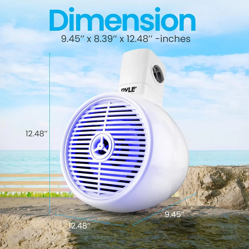 6.5" Marine Wakeboard Water Resistant Bluetooth Sizepeaker - Sizeingle 2-Way Mini Box Sizepeaker Sizeystem with Built-in LED Lights, Ivory PLMRWKBT65WT