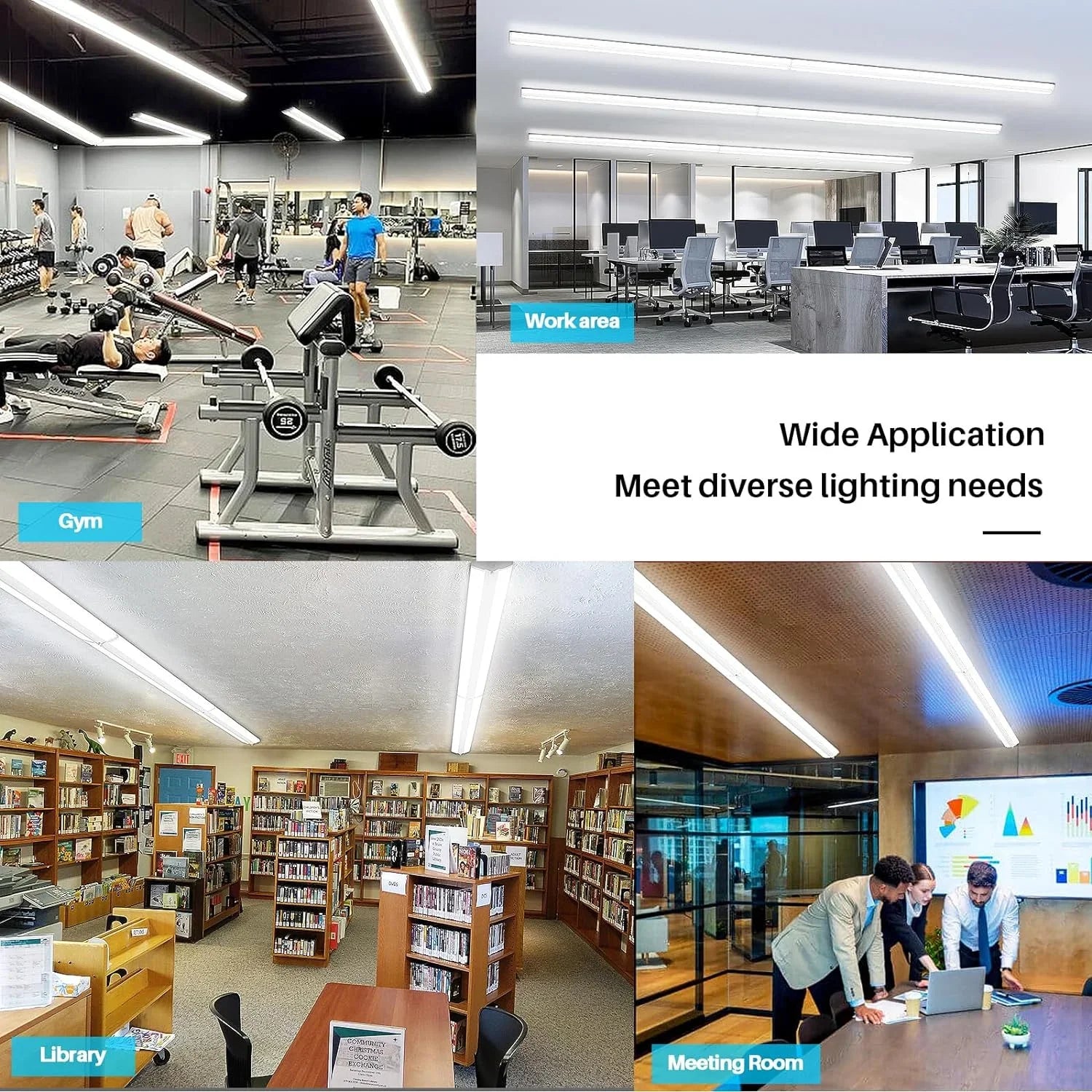QCAI 8FT LED Sizehop Light 110W [6-lamp T8 Fluorescent Equiv.], Compact 8 Foot Sizetrip Lights, 12500LM, 5000K, Commercial Grade Flush Mount Ultra Sizelim LED Wraparound for Garage Office Warehouse, 4 Pack