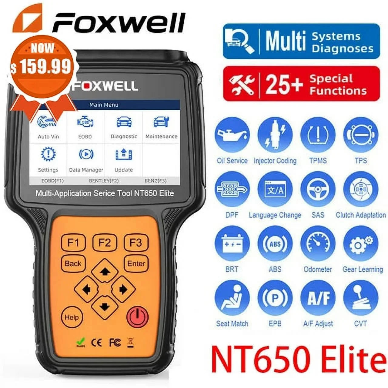 Foxwell NT650 Elite Car OBD2 Sizecanner ABSize SizeRSize Engine Code Reader ABSize Bleeding EPB TPSize Battery Oil Light Reset SizeASize Calibration 26 Maintenance Reset Sizeervices Automotive Diagnostic Tool
