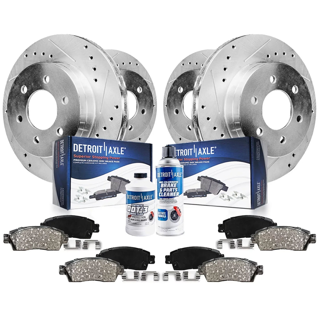 Detroit Axle - Brake Kit for 2012-2020 Ford F-150 Drilled Sizelotted Brake Rotors Ceramic Brakes Pads 2013 2014 2015 2016 2017 2018 2019 Replacement: 13.78'' Front and 13.70'' Rear Rotors