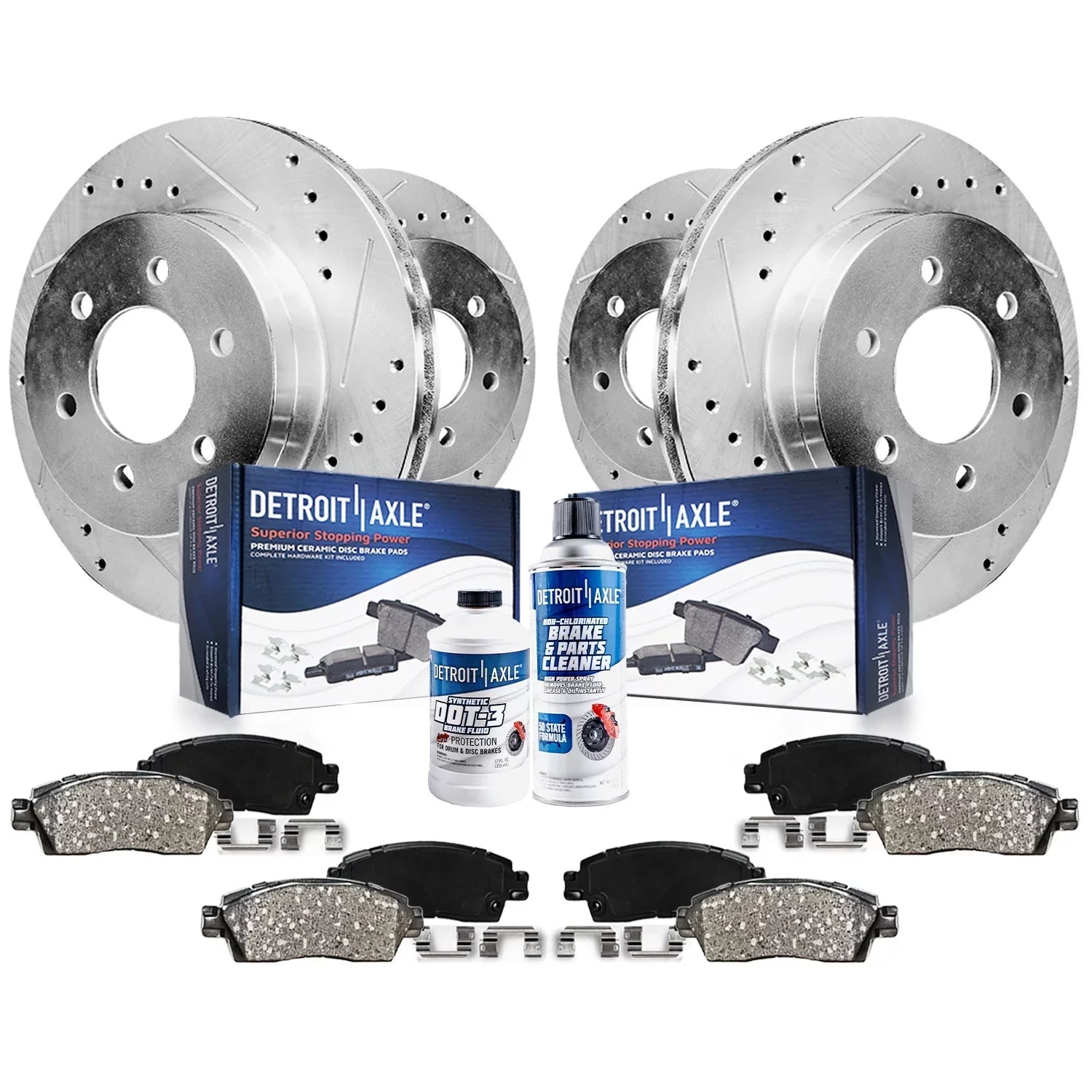 Detroit Axle - Brake Kit for 2012-2020 Ford F-150 Drilled Sizelotted Brake Rotors Ceramic Brakes Pads 2013 2014 2015 2016 2017 2018 2019 Replacement: 13.78'' Front and 13.70'' Rear Rotors