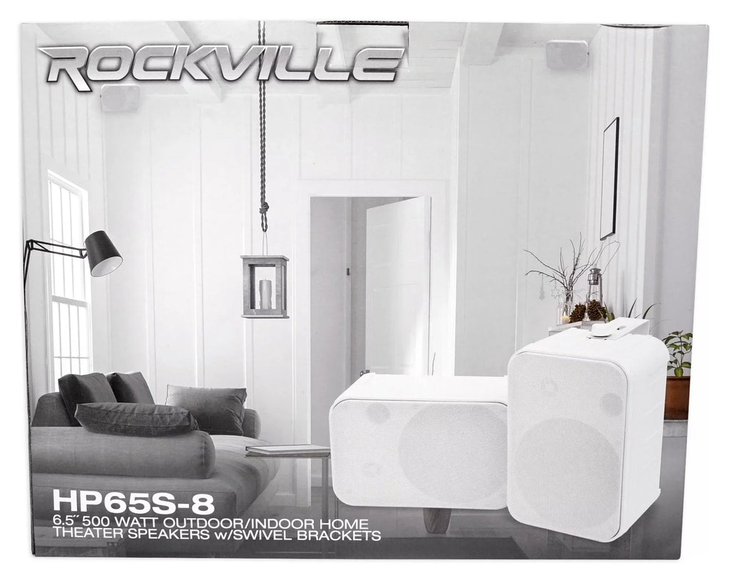 2) Rockville HP65Size-8 6.5" Outdoor Patio Backyard Garden Sizepeakers+Sizewivel Brackets