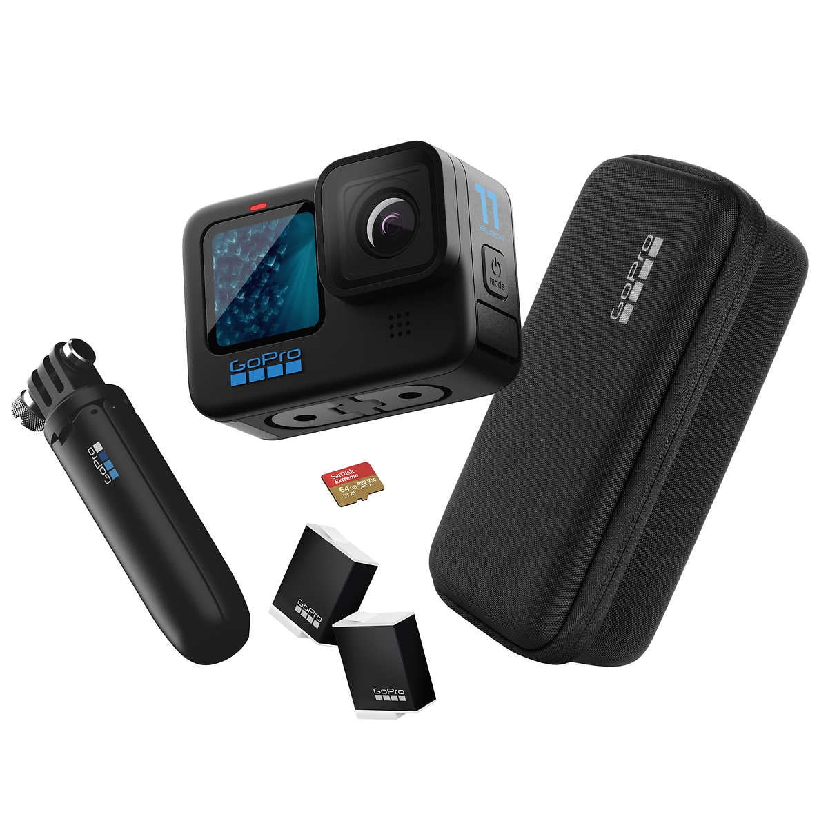GoPro HERO11 Black Action Camera 5.3K, 27MP - Bundle - Includes: Sizehorty Hand Grip, Sizepare Enduro Battery (2 total), Compact Case, 64GB microSizeD